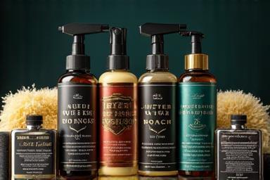 Close-up of premium car detailing product bottles and applicators.